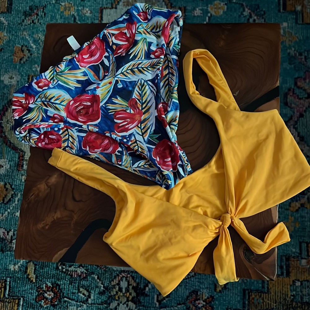 High waisted tropical swimsuit